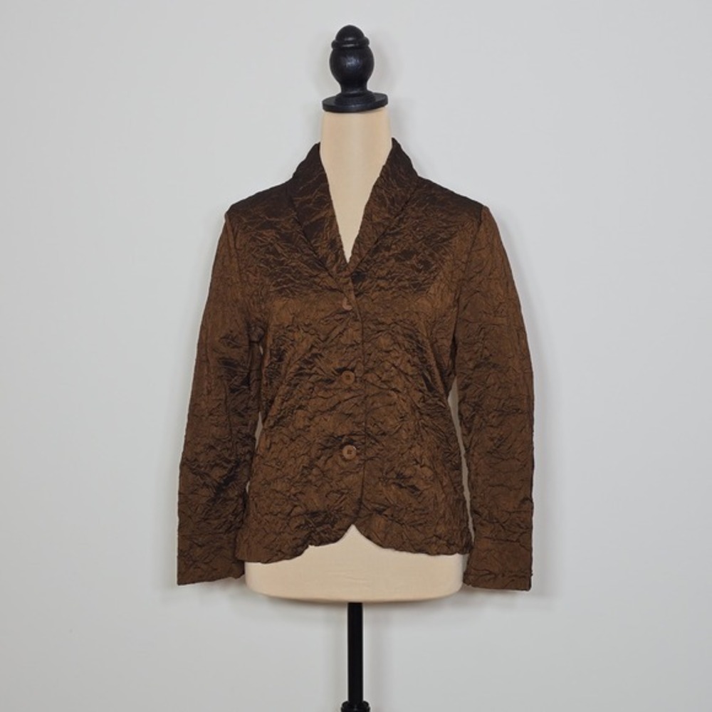 Y2K Nicole Miller Collection Bronze Crinkle Textured Blazer Jacket Made in USA L